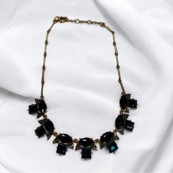 J. Crew Y2K Statement Necklace, Avant-Garde Blue Black Large Rhinestones - Picture 2 of 4